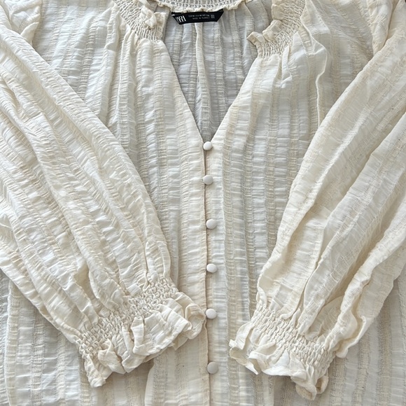 Zara V-Neck Peasant Blouse Button Front Top Rustic NWOT - Picture 10 of 12